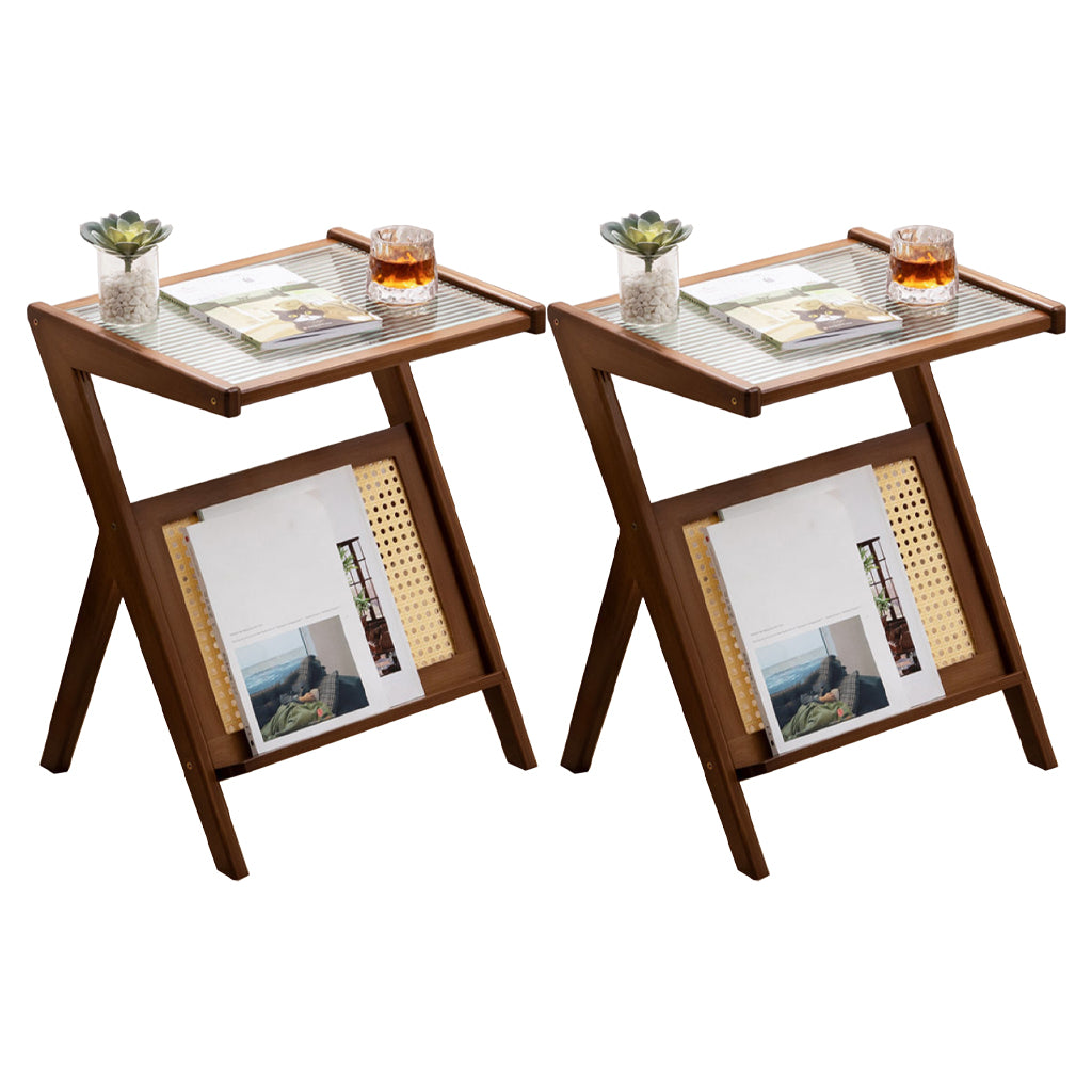 Modernistic Glass Top 4 Legs Rectangular Living Room Accent Side Table