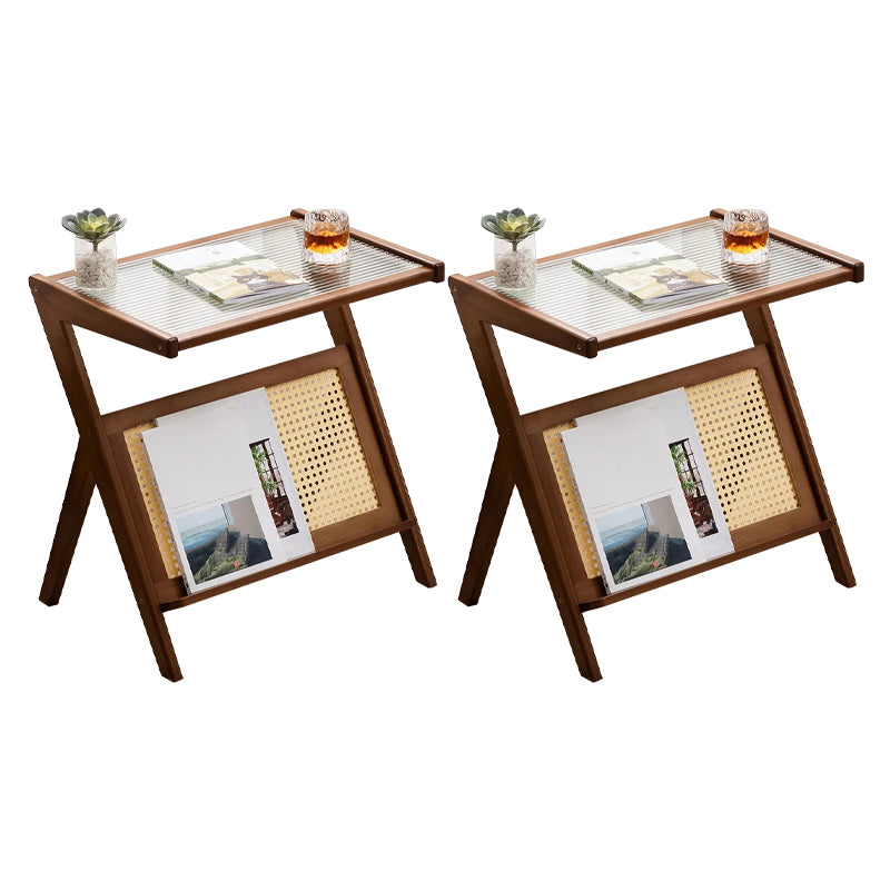 Modernistic Glass Top 4 Legs Rectangular Living Room Accent Side Table