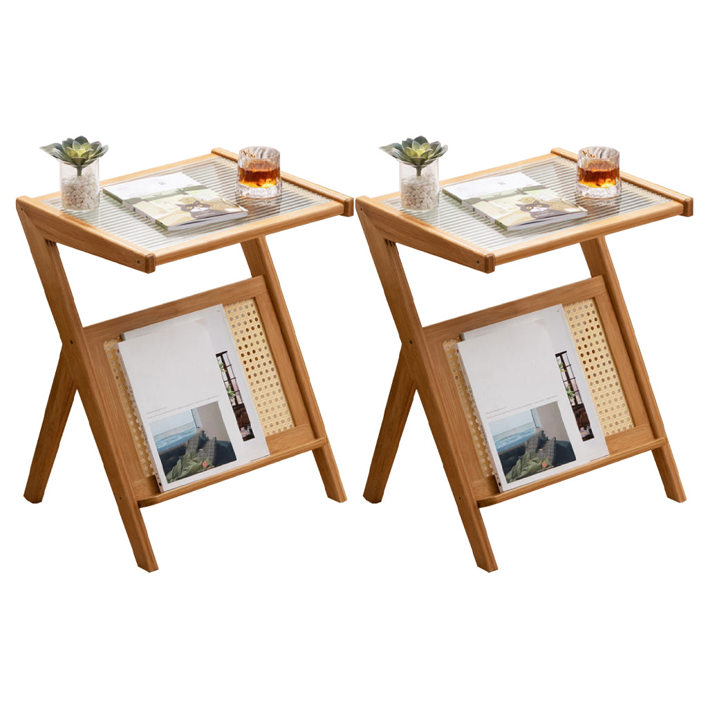 Modernistic Glass Top 4 Legs Rectangular Living Room Accent Side Table