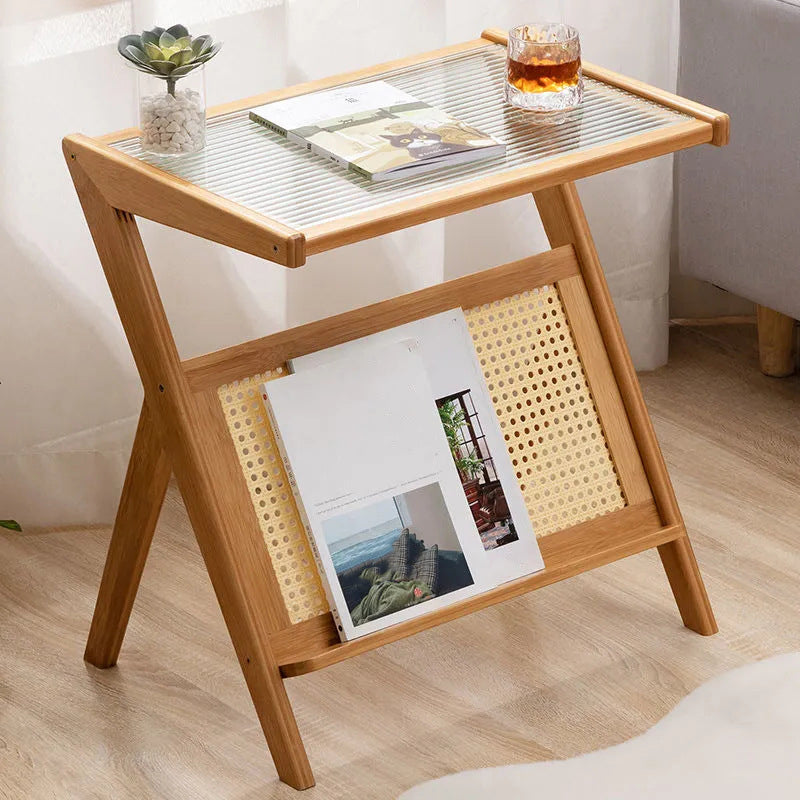 Modernistic Glass Top 4 Legs Rectangular Living Room Accent Side Table