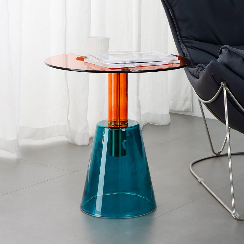 Contemporary Glass Pedestal Round Living Room Glass Top Side Table