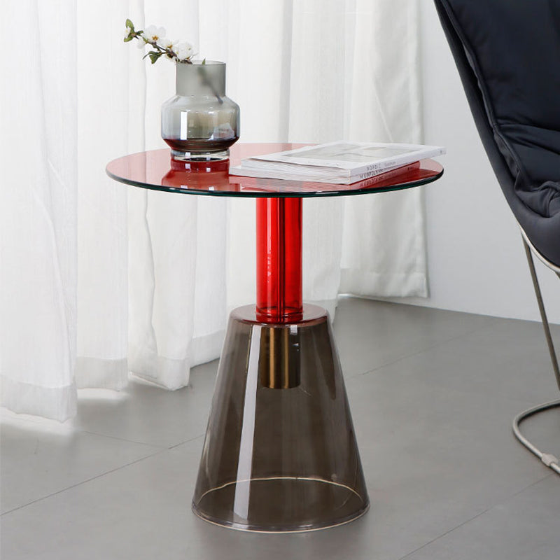 Contemporary Glass Pedestal Round Living Room Glass Top Side Table