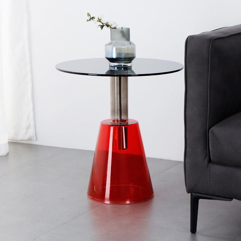 Contemporary Glass Pedestal Round Living Room Glass Top Side Table