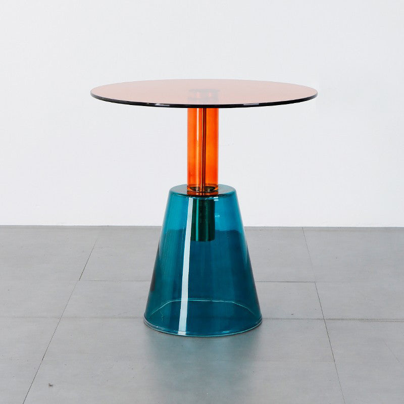 Contemporary Glass Pedestal Round Living Room Glass Top Side Table