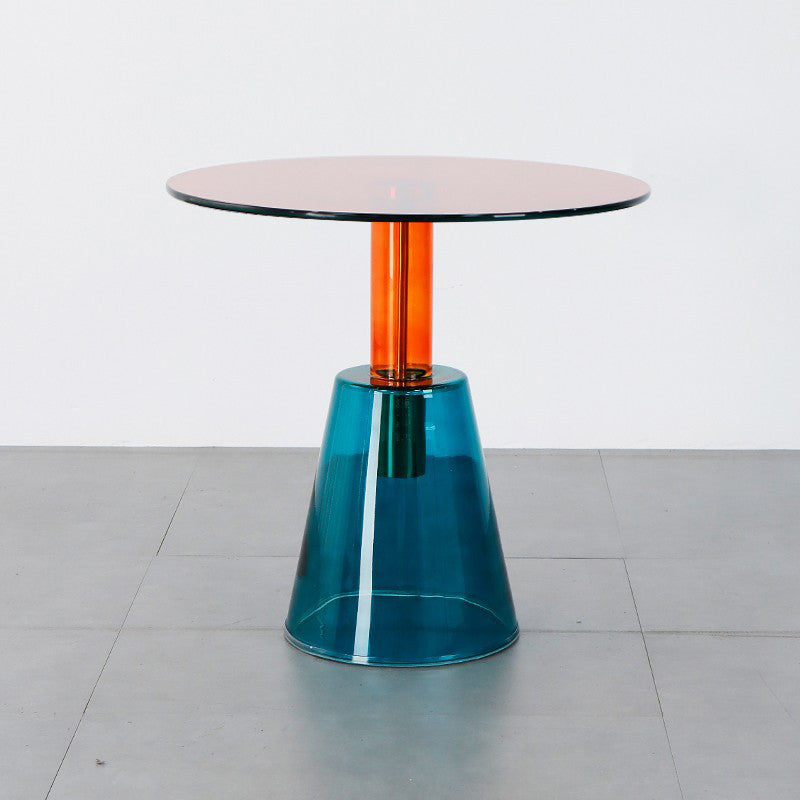 Contemporary Glass Pedestal Round Living Room Glass Top Side Table