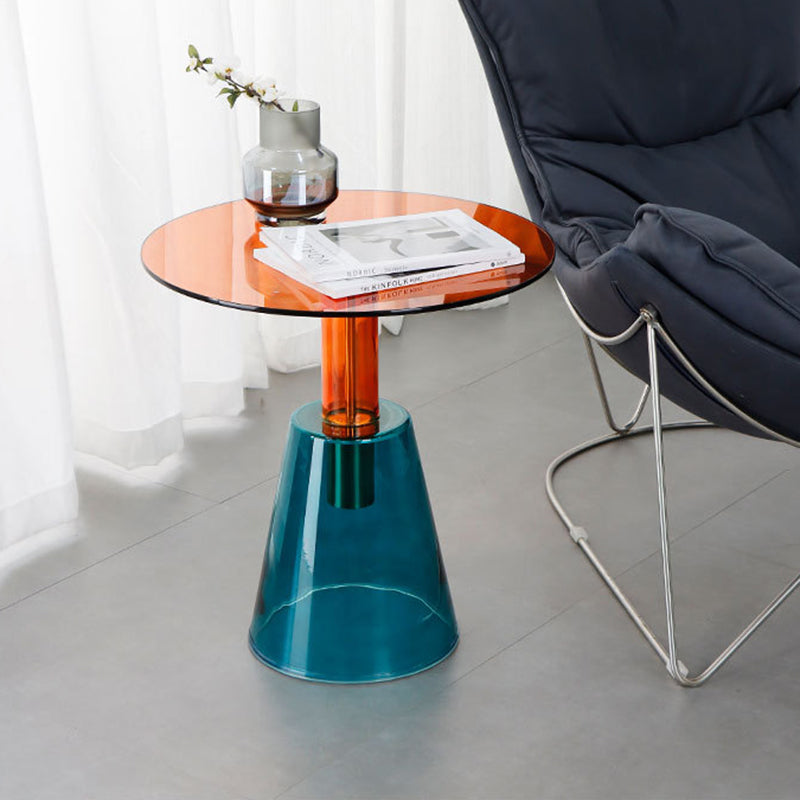 Contemporary Glass Pedestal Round Living Room Glass Top Side Table