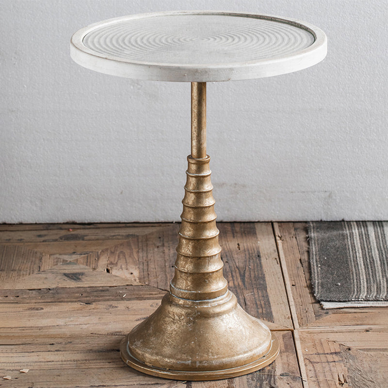French Rustic Round End Table Metal Pedestal Accent Side Table