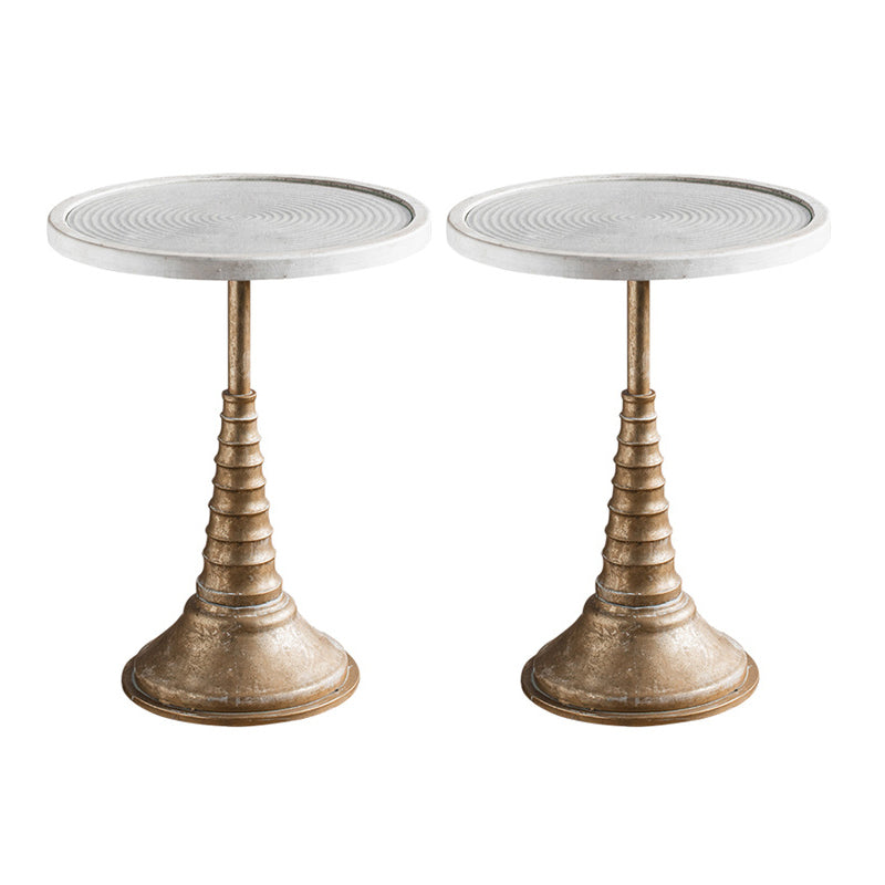 French Rustic Round End Table Metal Pedestal Accent Side Table