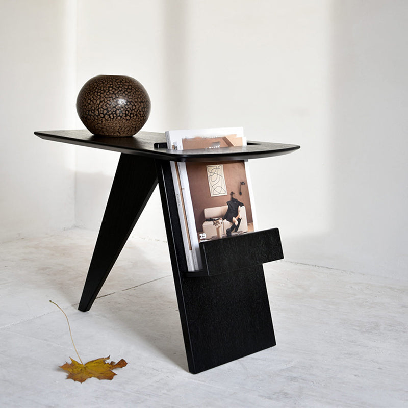 Solid Wood Abstract Side Table Natural/Black 22.44 inch Wide End Table