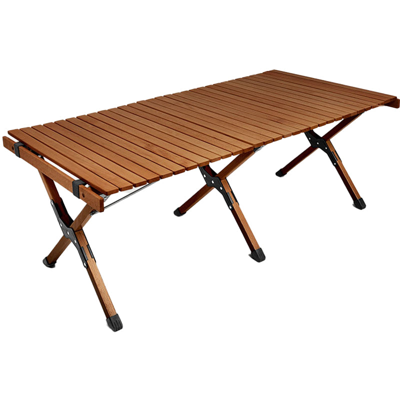 Solid Wood Dining Table Industrial Rectangle Folding Table with Metal Base