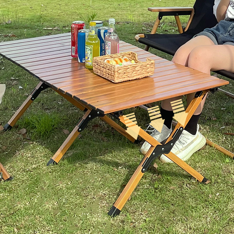 Solid Wood Dining Table Industrial Rectangle Folding Table with Metal Base