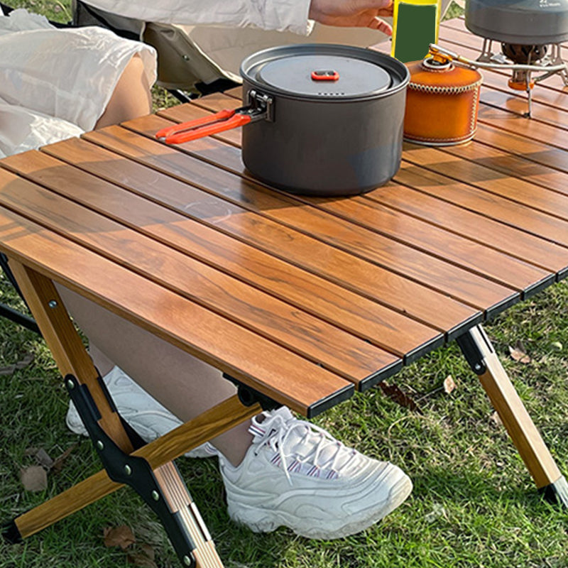 Solid Wood Dining Table Industrial Rectangle Folding Table with Metal Base