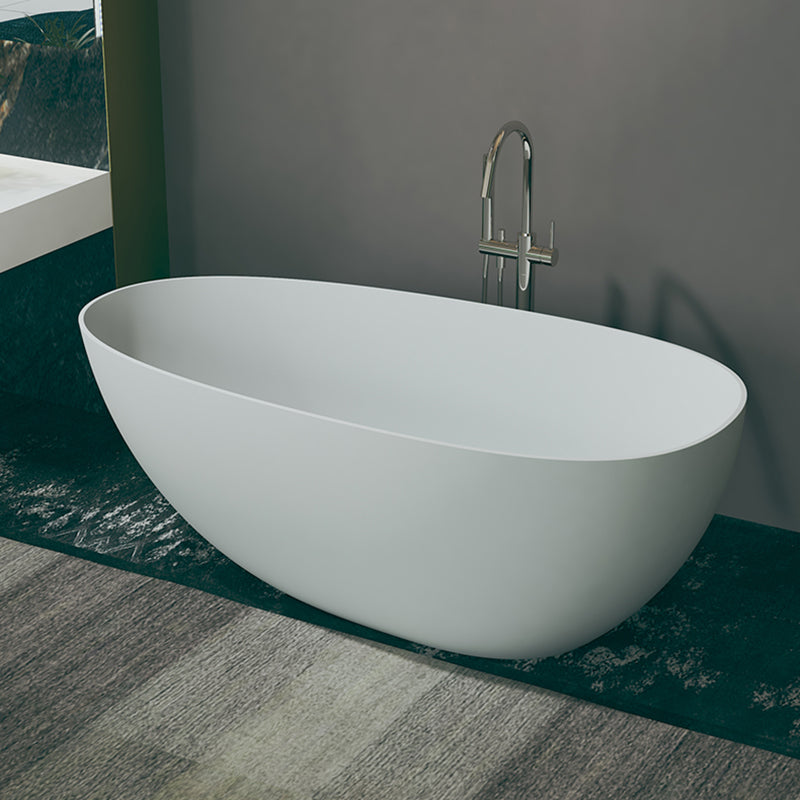 Modern White Ellipse Bathtub Freestanding Soaking Bathtub with Drain Bath Tub