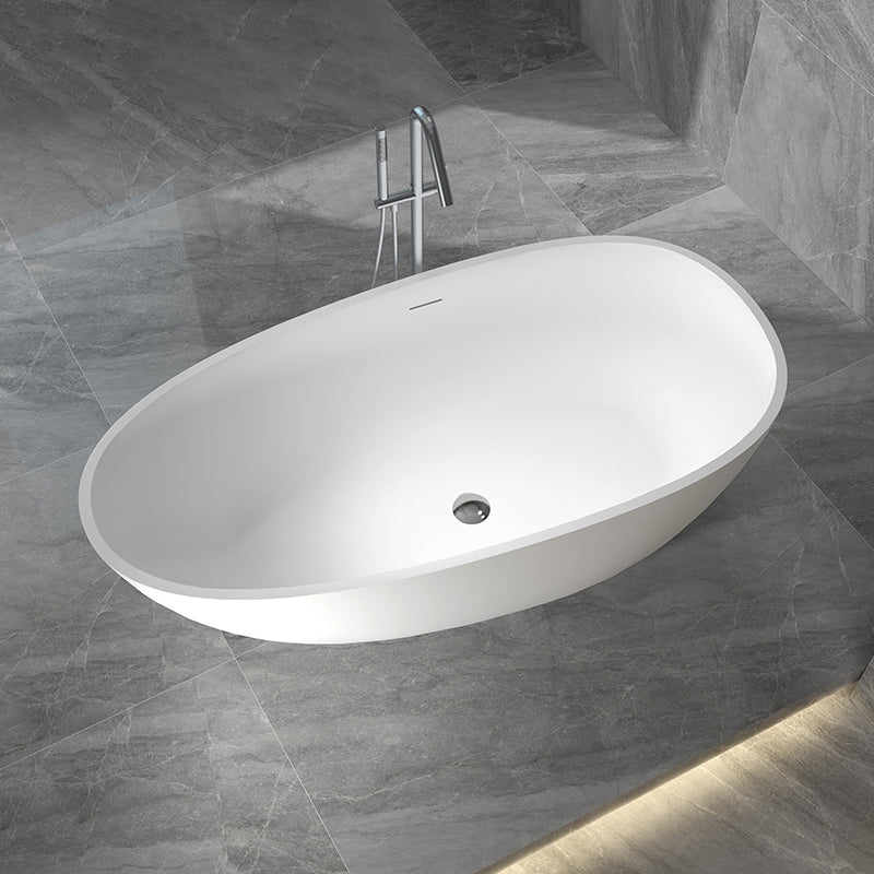 Modern Ellipse White Bathtub Stone Freestanding Soaking Bathtub with Drain Bath Tub