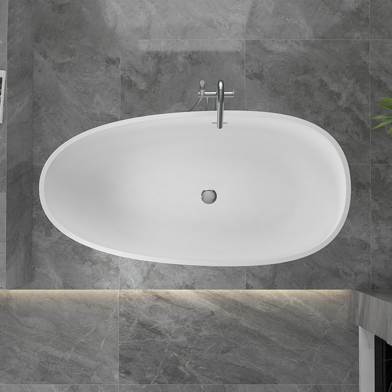 Modern Ellipse White Bathtub Stone Freestanding Soaking Bathtub with Drain Bath Tub