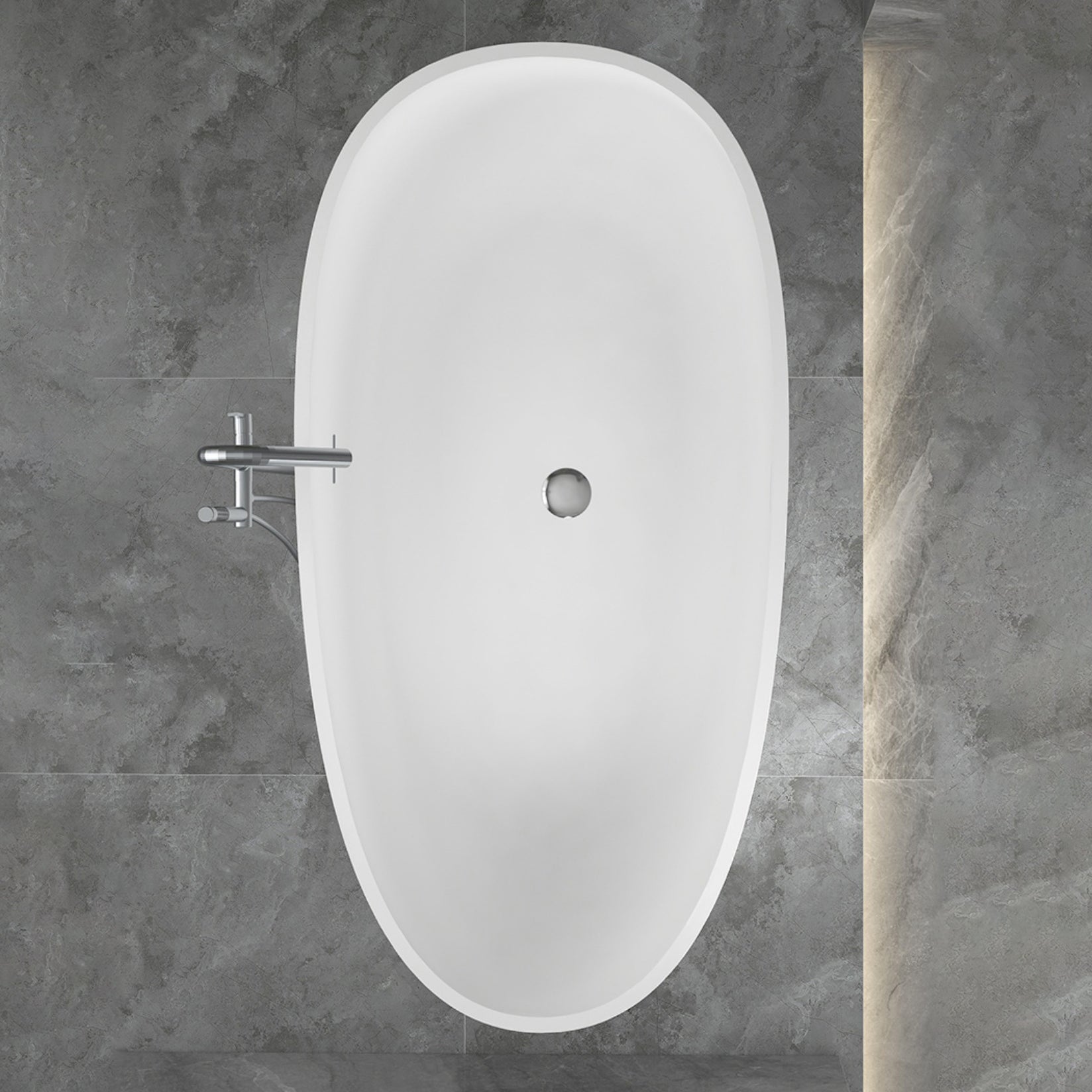 Modern Ellipse White Bathtub Stone Freestanding Soaking Bathtub with Drain Bath Tub