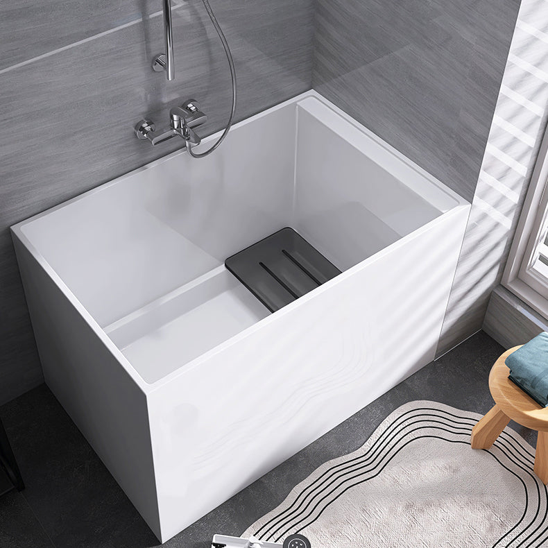 Modern Rectangle White Bathtub Acrylic Freestanding Soaking Bathtub with Drain Bath Tub