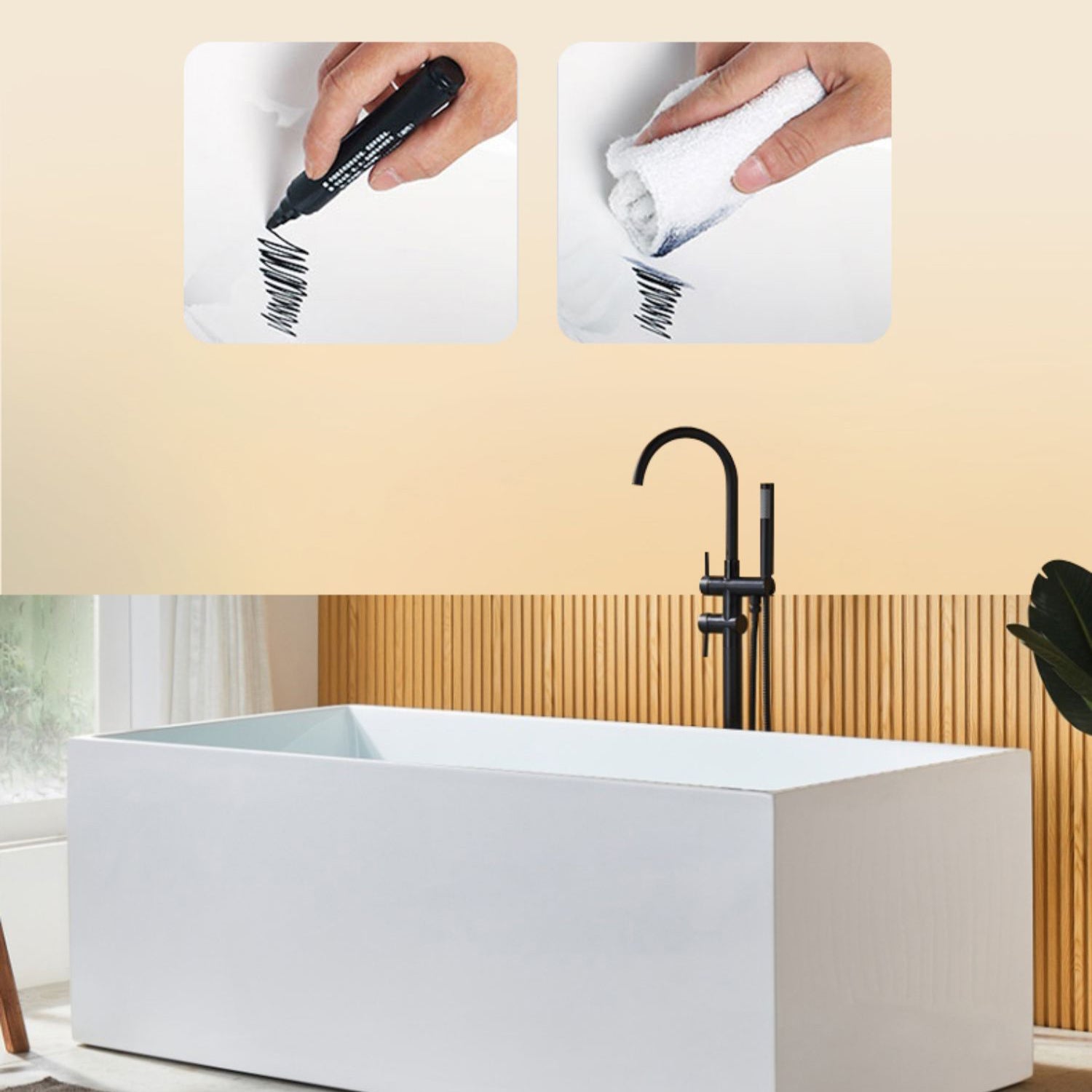 Modern Rectangle Acrylic Bathtub Freestand Soaking Bathtub with Drain Bath Tub