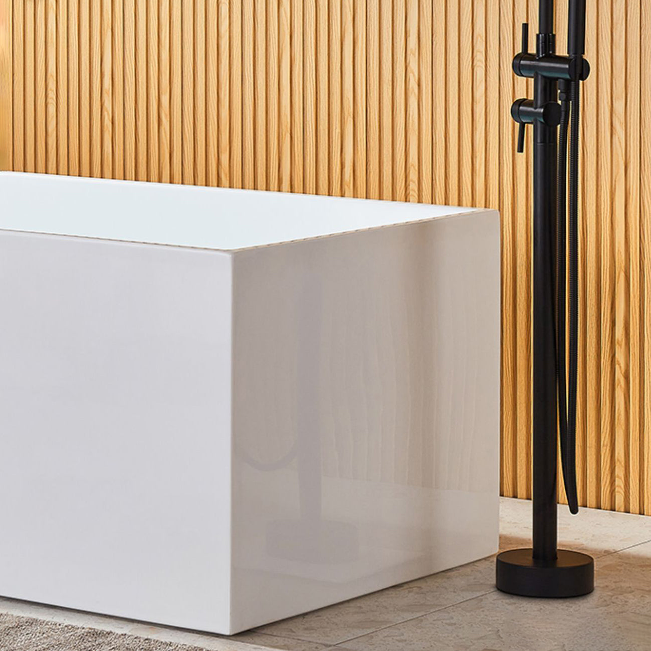 Modern Rectangle Acrylic Bathtub Freestand Soaking Bathtub with Drain Bath Tub
