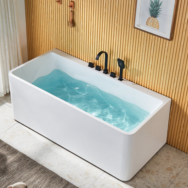 Modern Acrylic Rectangle Bathtub White Back to Wall with Drain Bath Tub