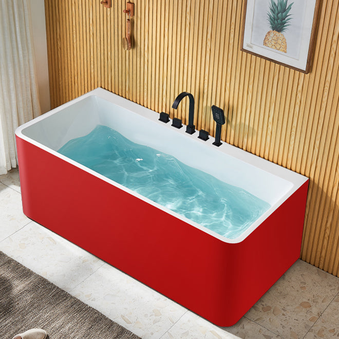 Modern Acrylic Rectangle Bathtub White Back to Wall with Drain Bath Tub