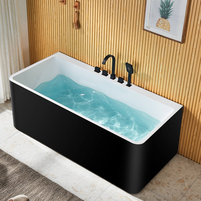 Modern Acrylic Rectangle Bathtub White Back to Wall with Drain Bath Tub