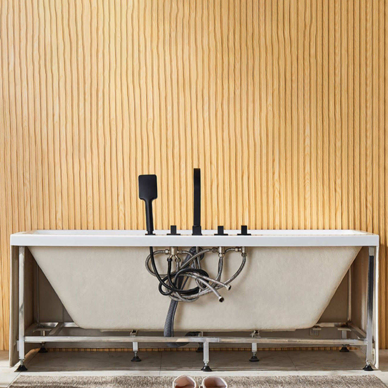 Modern Acrylic Rectangle Bathtub White Back to Wall with Drain Bath Tub