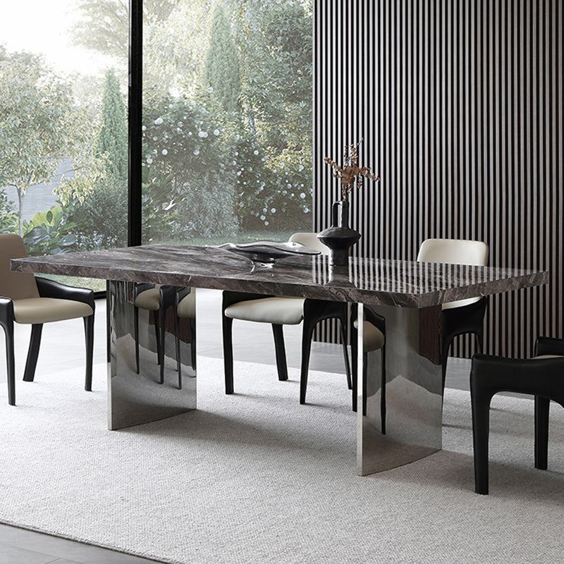 Glossy Gray Stone Dining Table Set 1/4/5/7 Pieces Dining Set with Padded Chairs