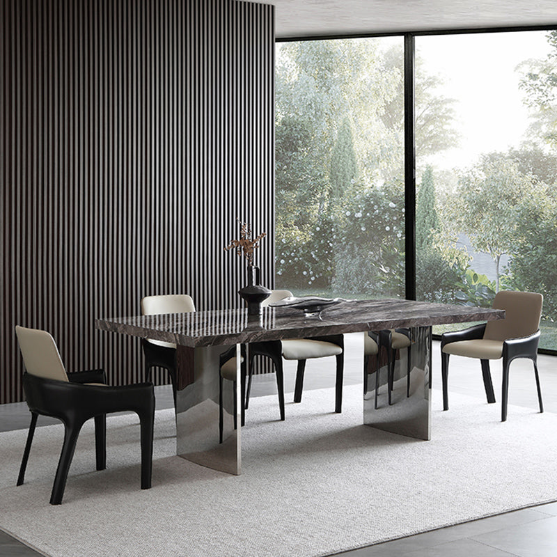 Glossy Gray Stone Dining Table Set 1/4/5/7 Pieces Dining Set with Padded Chairs