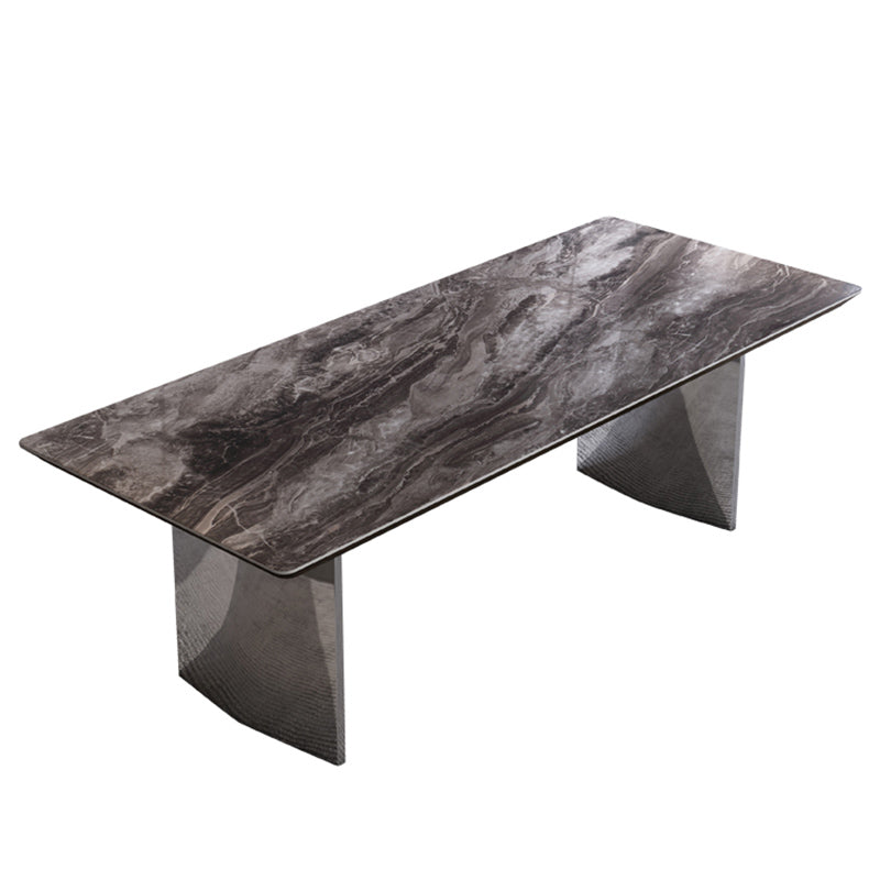 Glossy Gray Stone Dining Table Set 1/4/5/7 Pieces Dining Set with Padded Chairs