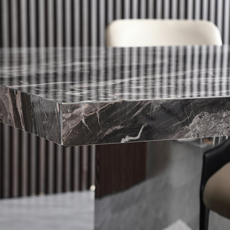 Glossy Gray Stone Dining Table Set 1/4/5/7 Pieces Dining Set with Padded Chairs