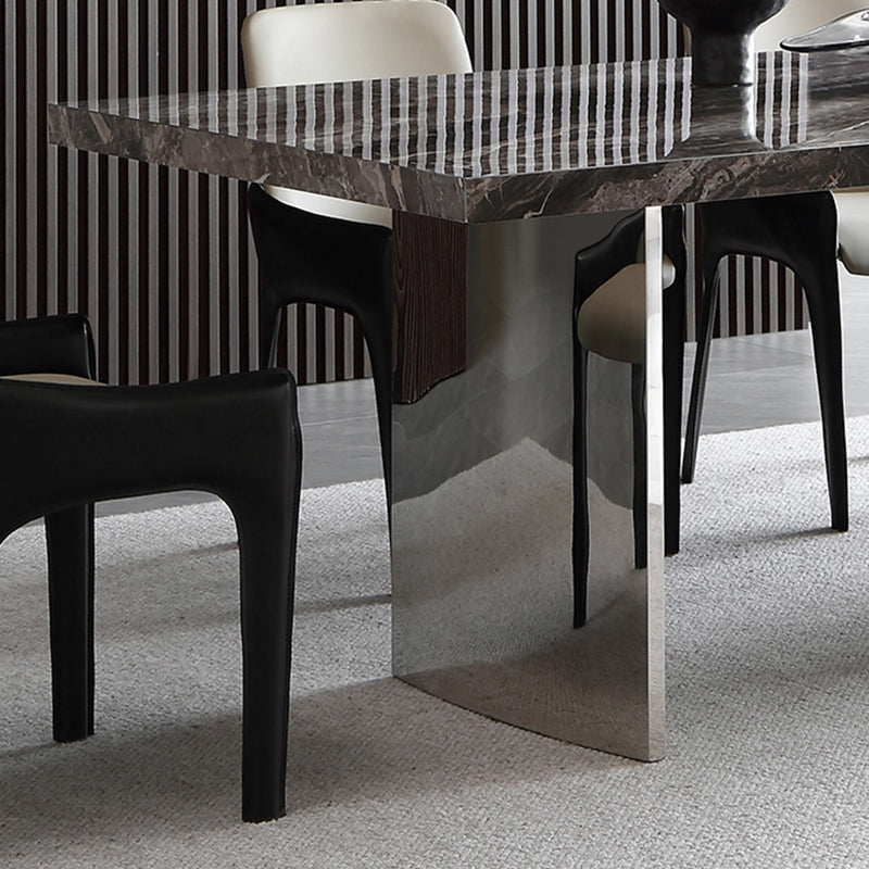 Glossy Gray Stone Dining Table Set 1/4/5/7 Pieces Dining Set with Padded Chairs