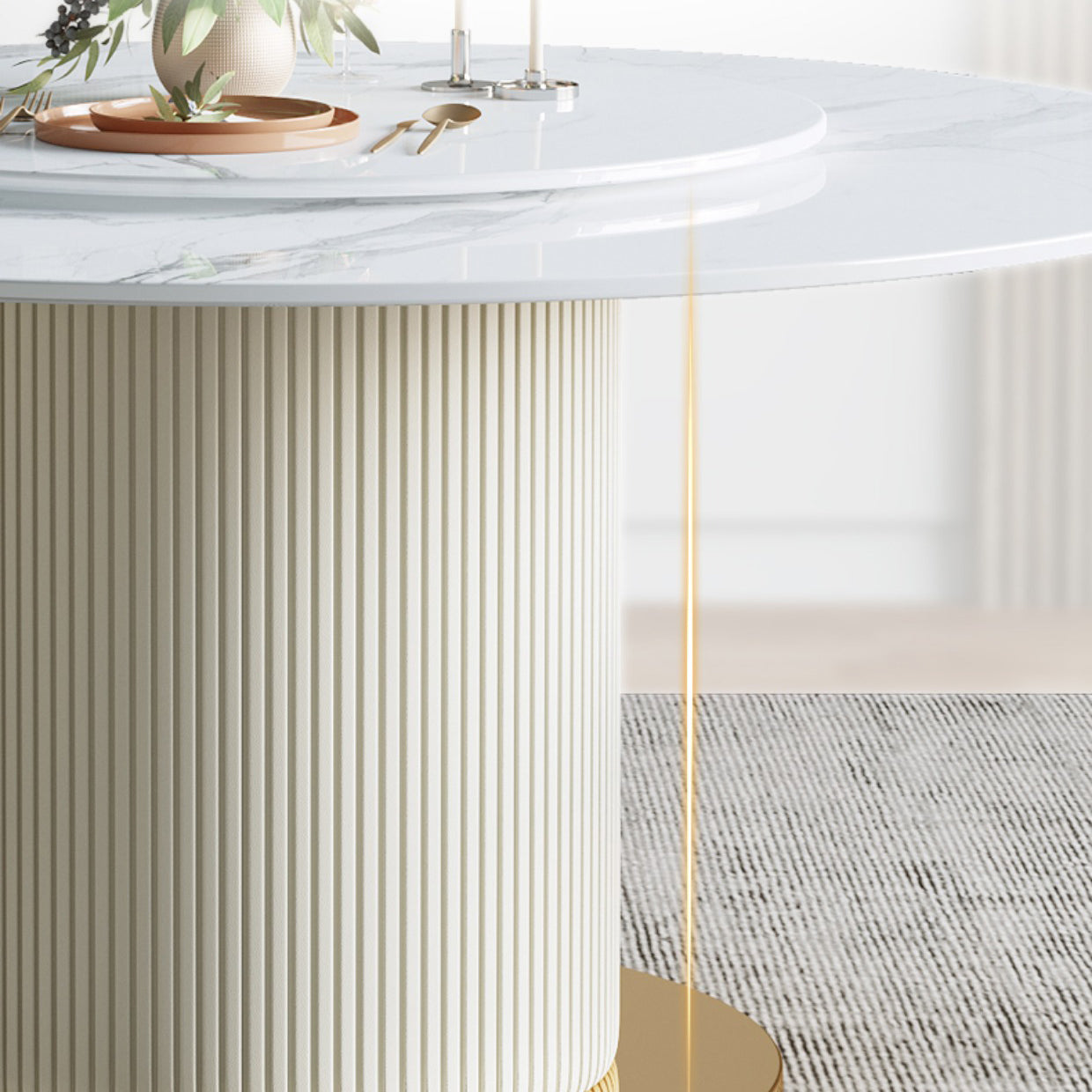Modern Round Dining Table Solid Wood Pedestal Base Dining Table for Dining Room