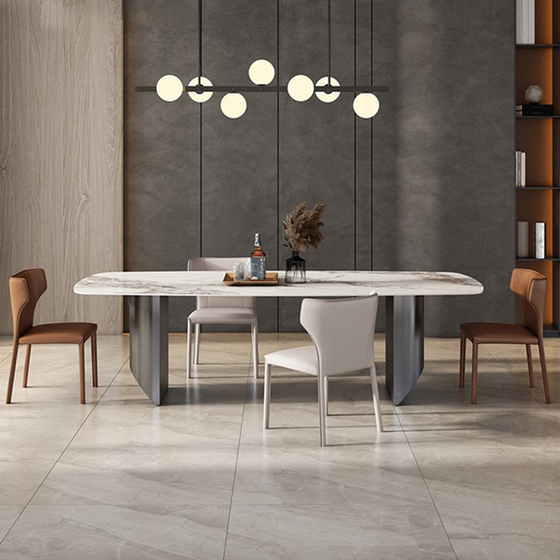 Stone Modern Dining Table Double Pedestal Table for Dining Room