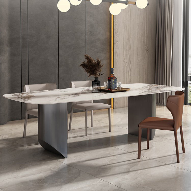 Industrial Rectangle Dining Table Sintered Stone Table with Metal Legs