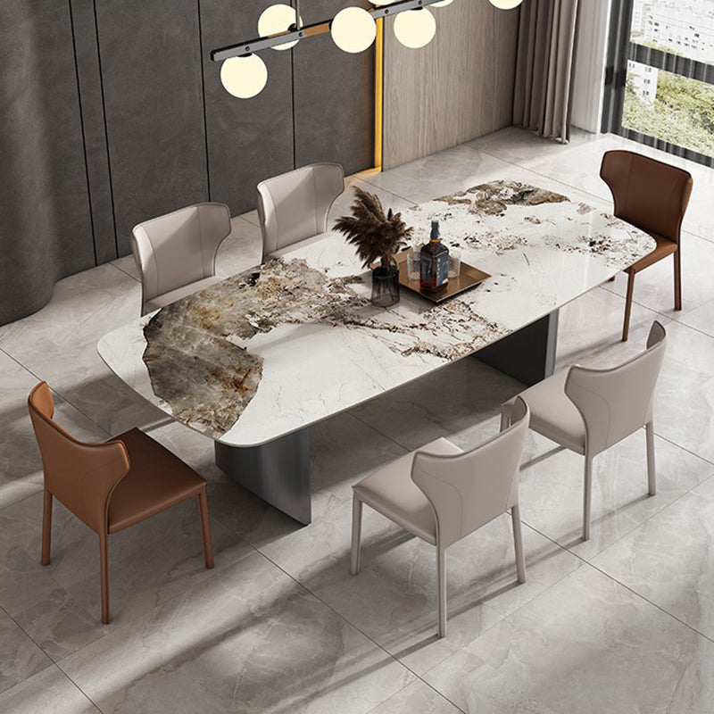 Industrial Rectangle Dining Table Sintered Stone Table with Metal Legs