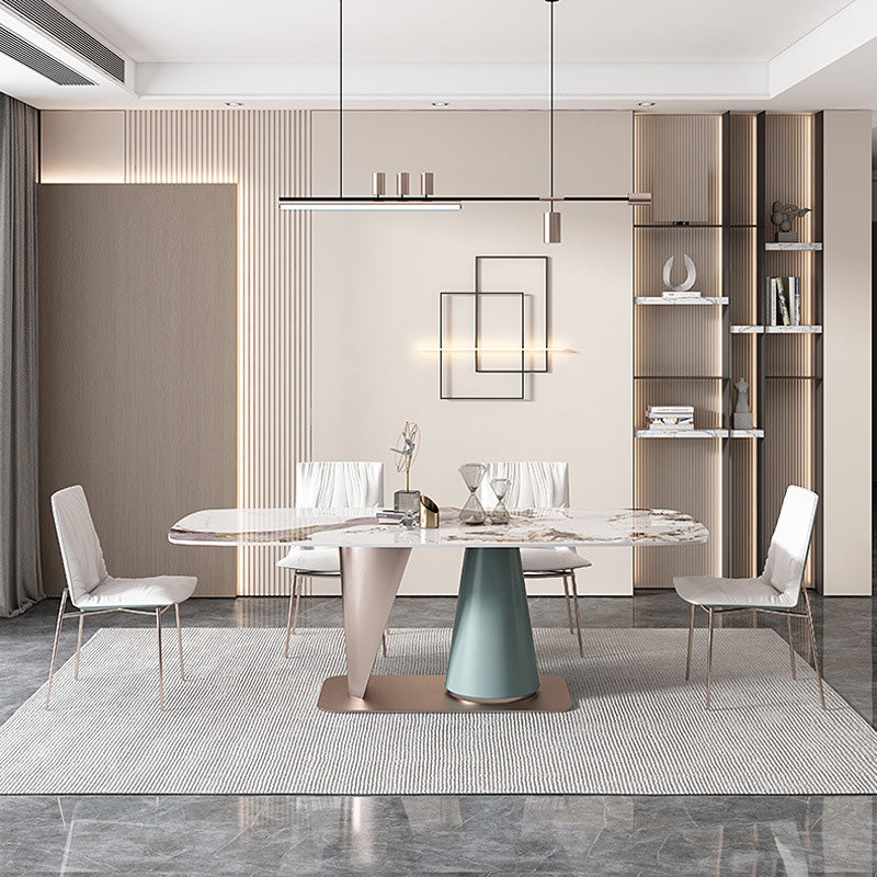 Glam Rectangle Dining Table Sintered Stone Table with Metal Base for Kitchen