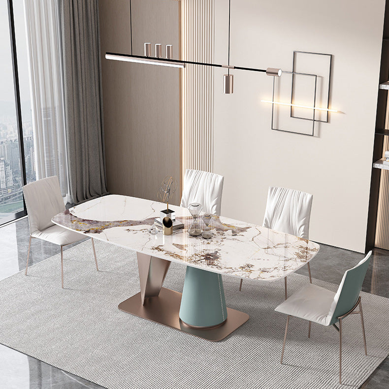 Glam Rectangle Dining Table Sintered Stone Table with Metal Base for Kitchen