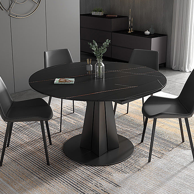 Contemporary Round Dining Table Sintered Stone Table with Metal Base for Kitchen
