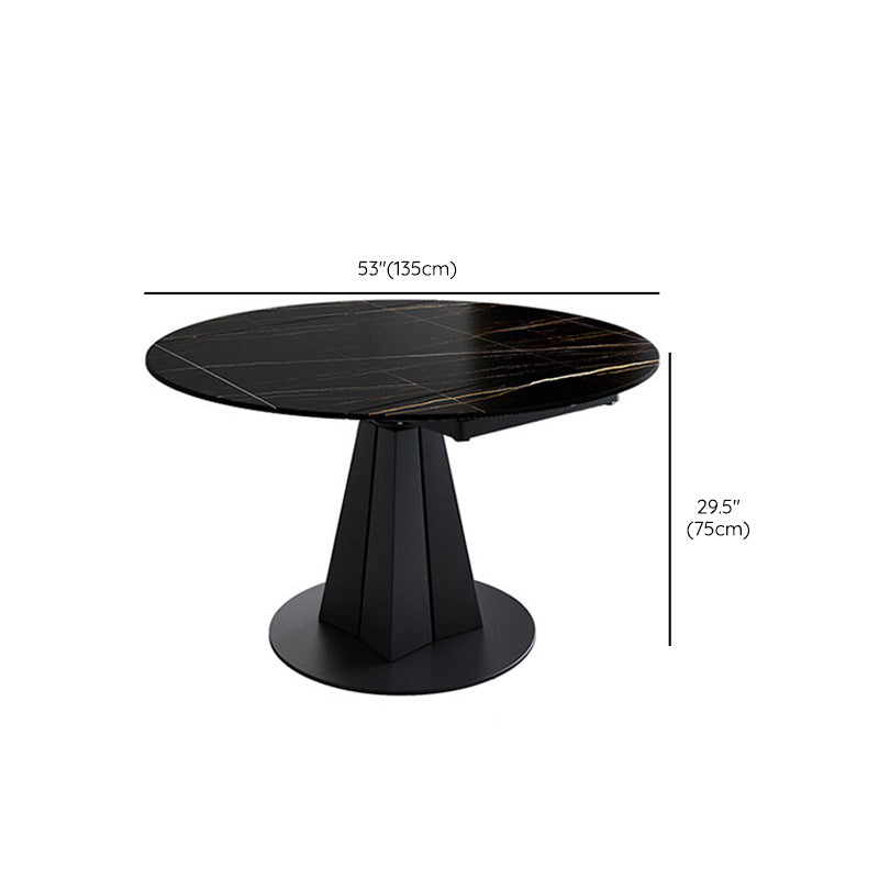 Contemporary Round Dining Table Sintered Stone Table with Metal Base for Kitchen