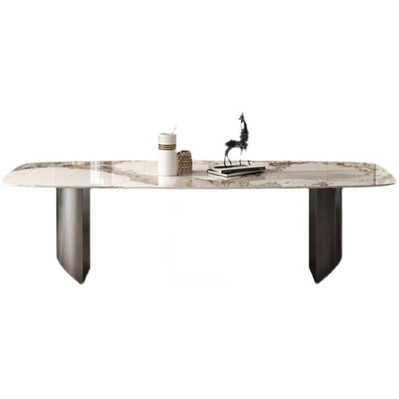 Industrial Rectangle Dining Table Sintered Stone Table with Metal Legs for Kitchen