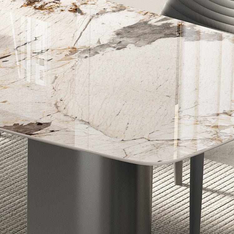 Industrial Rectangle Dining Table Sintered Stone Table with Metal Legs for Kitchen
