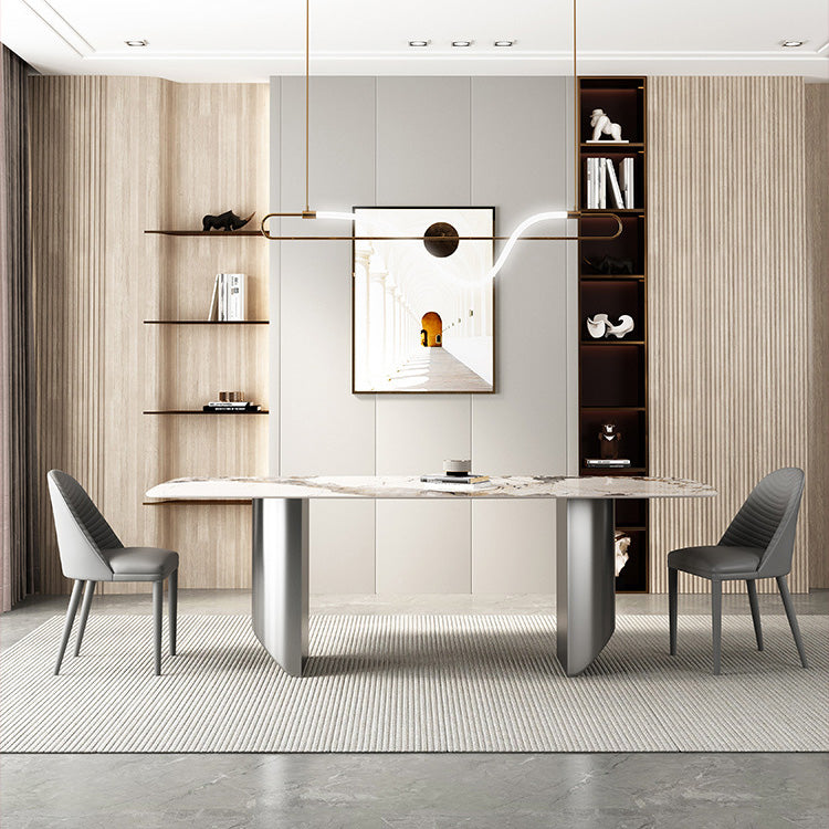 Industrial Rectangle Dining Table Sintered Stone Table with Metal Legs for Kitchen