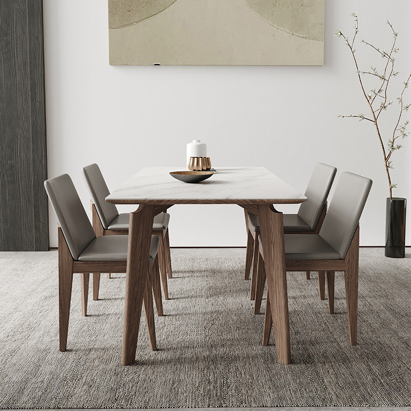 Industrial Style Dining Table Sintered Stone Table with Wooden Legs for Home Use