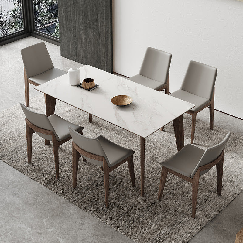 Industrial Style Dining Table Sintered Stone Table with Wooden Legs for Home Use
