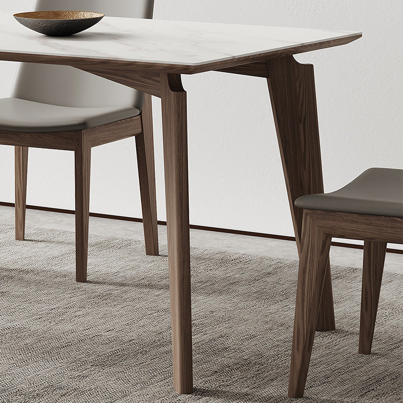 Industrial Style Dining Table Sintered Stone Table with Wooden Legs for Home Use