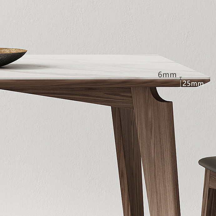 Industrial Style Dining Table Sintered Stone Table with Wooden Legs for Home Use