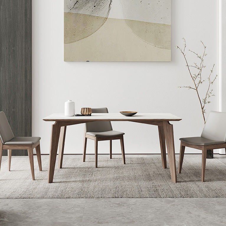 Industrial Style Dining Table Sintered Stone Table with Wooden Legs for Home Use