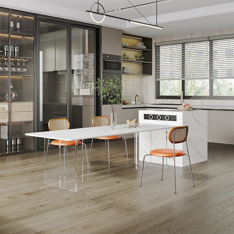 Modern Stone Rectangle Dining Table Double Pedestal Table for Dining Room