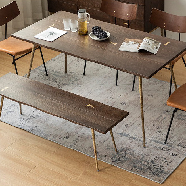 Glam Style Oak Wood Dining Table 4 Legs Table for Living Room